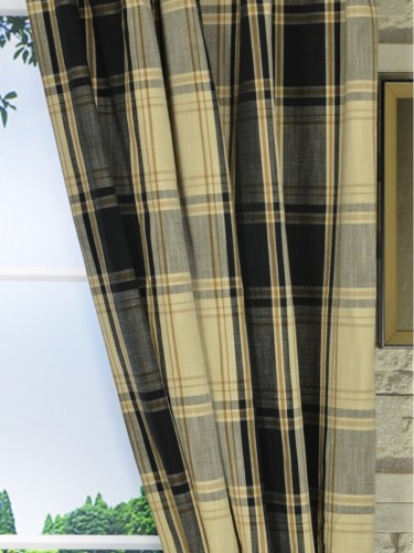 Hudson Yarn Dyed Big Plaid Blackout Double Pinch Pleat Curtains Fabric Details