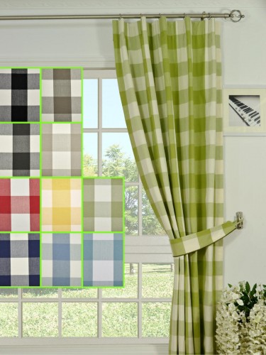 Moonbay Checks Versatile Pleat Cotton Curtains