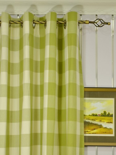 Moonbay Checks Eyelet Cotton Curtains Heading Style