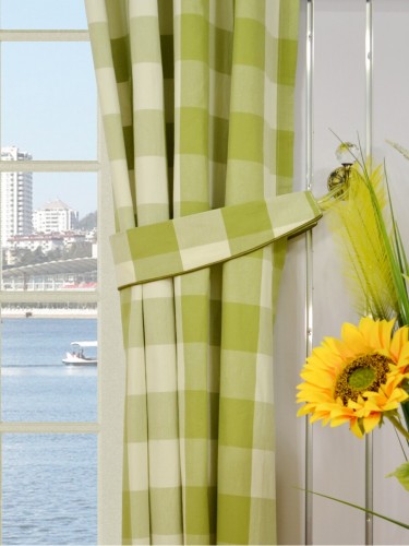 Moonbay Checks Eyelet Cotton Curtains Decorative Tiebacks