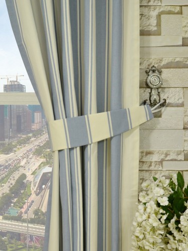 Moonbay Stripe Versatile Pleat Cotton Curtains Decorative Tiebacks