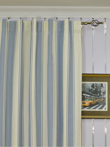 Moonbay Stripe Cotton  Custom Made Curtains (Heading: Concealed Tab Top)