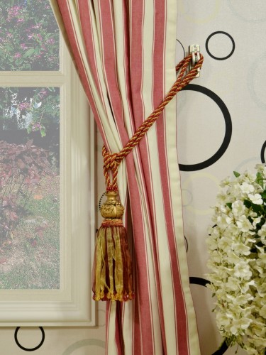 Moonbay Narrow-stripe Concealed Tab Top Curtains Tassel Tiebacks