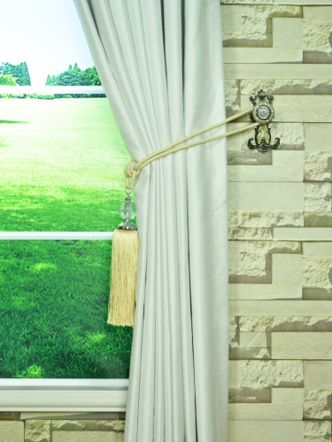 Swan Beige and Yellow Solid Double Pinch Pleat Ready Made Curtains Holdbacks