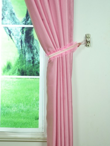 Swan Pink and Red Solid Eyelet Ready Made Curtains Rope Tiebacks