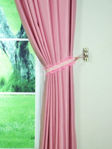 Swan Pink and Red Solid Pencil Pleat Ready Made Curtains Rope Tiebacks