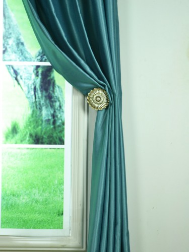 Swan Gray and Blue Solid Eyelet Ready Made Curtains Tassel Tiebacks