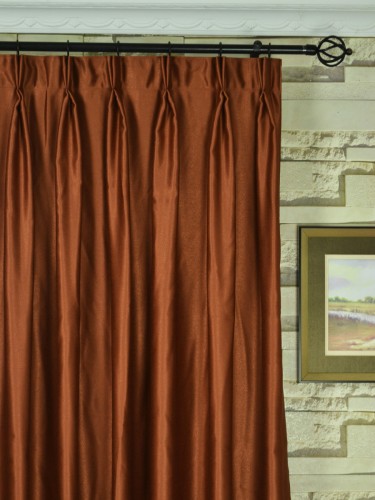Swan Brown Solid Double Pinch Pleat Ready Made Curtains Heading Style