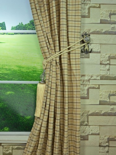 Paroo Cotton Blend Small Plaid Versatile Pleat Curtain Tassel Tieback