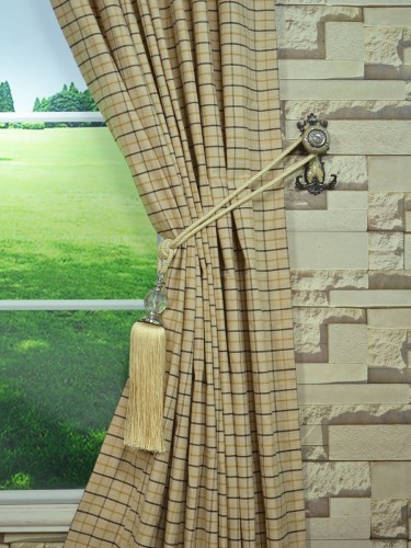 Paroo Cotton Blend Small Plaid Concealed Tab Top Curtain Tassel Tieback