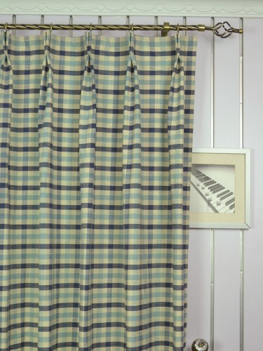 Paroo Cotton Blend Small Check Double Pinch Pleat Curtain Heading Style