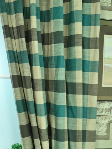 Paroo Cotton Blend Bold-scale Check Custom Made Curtains Celadon Blue Color