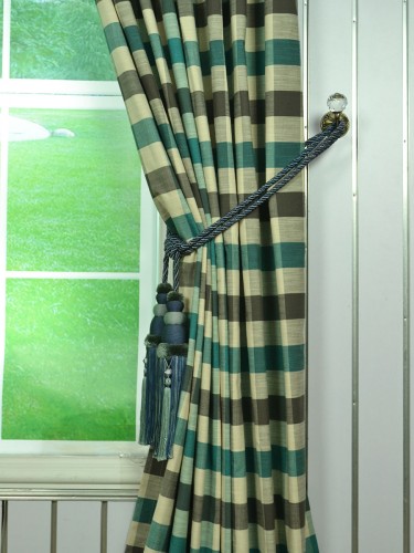 Paroo Cotton Blend Bold-scale Check Tab Top Curtain Tassel Tieback