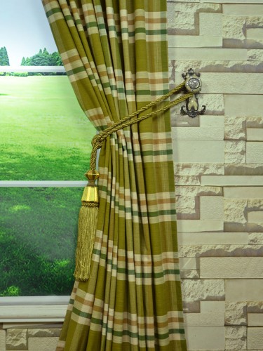 Paroo Cotton Blend Large Plaid Concaeled Tab Top Curtain Tassel Tieback