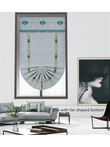 QYBHF739 High Quality Chenille Grey Custom Made Roman Blinds For Home Decoration(Color: F739a with fan shaped bottom)