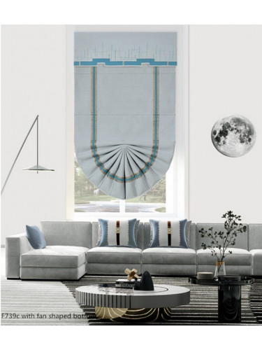QYBHF739 High Quality Chenille Grey Custom Made Roman Blinds For Home Decoration(Color: F739c with fan shaped bottom)