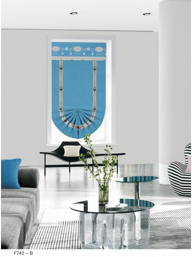 QYBHF742 High Quality Chenille Blue Custom Made Roman Blinds For Home Decoration(Color: F742b with fan shaped bottom)
