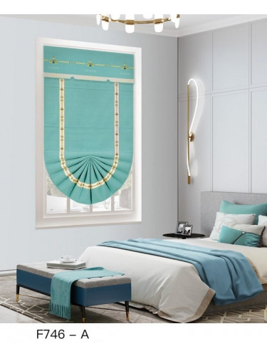 QYBHF746 High Quality Chenille Blue Green Custom Made Roman Blinds For Home Decoration(Color: F746a with fan shaped bottom)