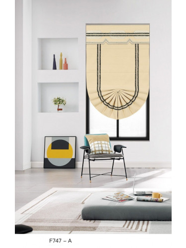 QYBHF747 High Quality Chenille Beige Custom Made Roman Blinds For Home Decoration(Color: F747 with fan shaped bottom)