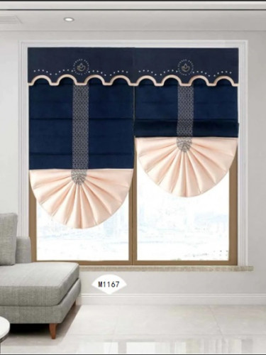 QYBHM1167 High Quality Blockout Custom Made Dark Blue Roman Blinds For Home Decoration(Color: Dark blue)