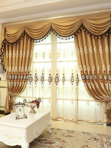 Hebe Mid-scale Scrolls Waterfall and Swag Valance and Sheers Custom Made  Velvet Curtains Pair 