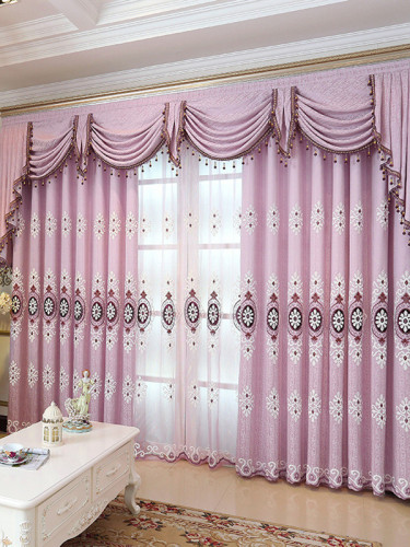Hebe Mid-scale Scrolls Waterfall and Swag Valance and Sheers Custom Made  Velvet Curtains Pair (Color: Purple)
