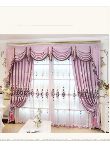 QYC125AA Hebe Mid-scale Scrolls Embroidered Chenille Ready Made Eyelet Curtains
