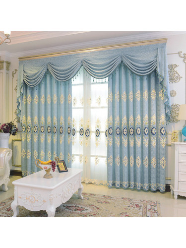 QYC125A Hebe Mid-scale Scrolls Embroidered Chenille Custom Made Curtains