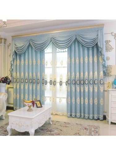 QYC125AA Hebe Mid-scale Scrolls Embroidered Chenille Ready Made Eyelet Curtains