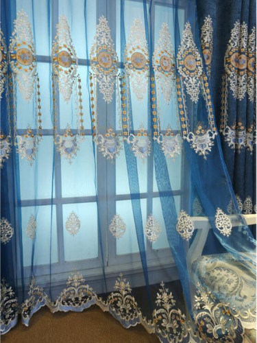  QYC125B Hebe Floral Damask Embroidered Chenille Custom Made Curtains