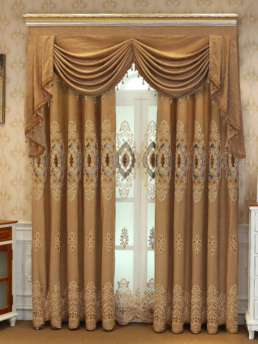 Hebe Floral Damask Waterfall and Swag Valance and Sheers Custom Made Velvet Curtains Pair