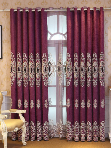  QYC125B Hebe Floral Damask Embroidered Chenille Custom Made Curtains(Color: Purple)