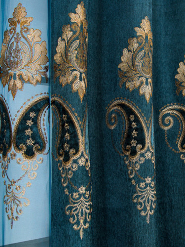  QYC125C Hebe Traditional Damask Chenille Custom Made Curtains(Color: Blue)