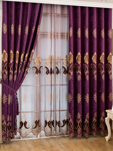  QYC125C Hebe Traditional Damask Chenille Custom Made Curtains(Color: Purple)