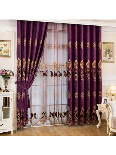 QYC125CA Hebe Traditional Damask Embroidered Chenille Ready Made Eyelet Curtains