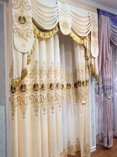 QYC125D Hebe Regal Floral Damask Embroidered Chenille Custom Made Curtains