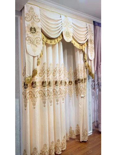 QYC125D Hebe Regal Floral Damask Embroidered Chenille Custom Made Curtains
