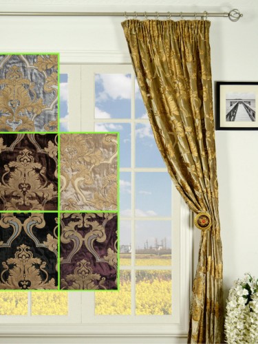 Hebe Regal Floral Damask Pencil Pleat Velvet Curtains