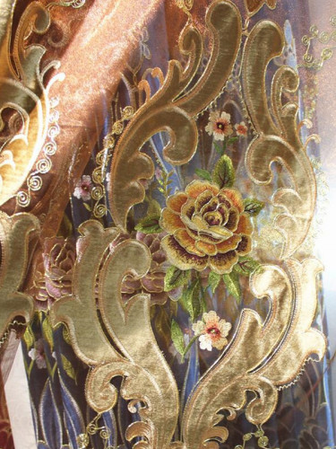  QYC125EA Hebe Eye-catching Damask Embroidered Chenille Ready Made Eyelet Curtains
