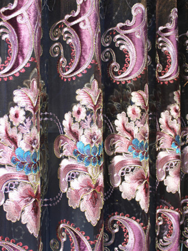 QY2168C Lachlan Embroidered Floral Thick Chenille Custom Made Curtains(Color: Purple)