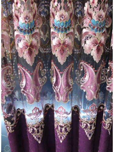 QY2168C Lachlan Embroidered Floral Thick Chenille Custom Made Curtains
