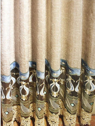 QY2168DD Lachlan Embroidered Floral Thick Chenille Ready Made Curtains(Color: Beige)