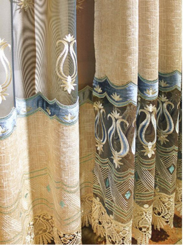QY2168D Lachlan Embroidered Floral Thick Chenille Custom Made Curtains