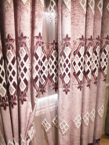 QY2168E Lachlan Embroidered Geometric Thick Chenille Custom Made Curtains(Color: Pink)