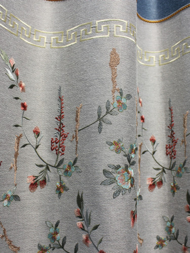 QY2168FD Lachlan Embroidered Floral Thick Chenille Ready Made Curtains