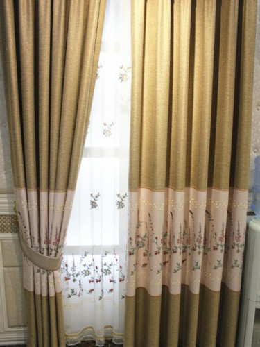 QY2168F Lachlan Embroidered Floral Thick Chenille Custom Made Curtains(Color: Brown)