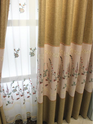 QY2168F Lachlan Embroidered Floral Thick Chenille Custom Made Curtains