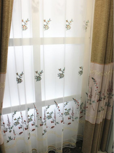 QY2168F Lachlan Embroidered Floral Thick Chenille Custom Made Curtains