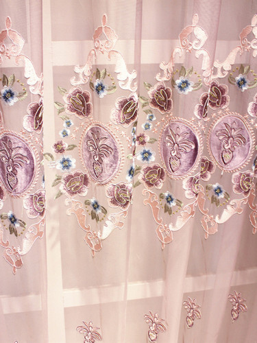 QY2168GD Lachlan Embroidered Floral Thick Chenille Ready Made Curtains