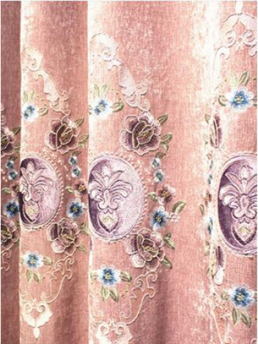 QY2168GD Lachlan Embroidered Floral Thick Chenille Ready Made Curtains(Color: Pink)